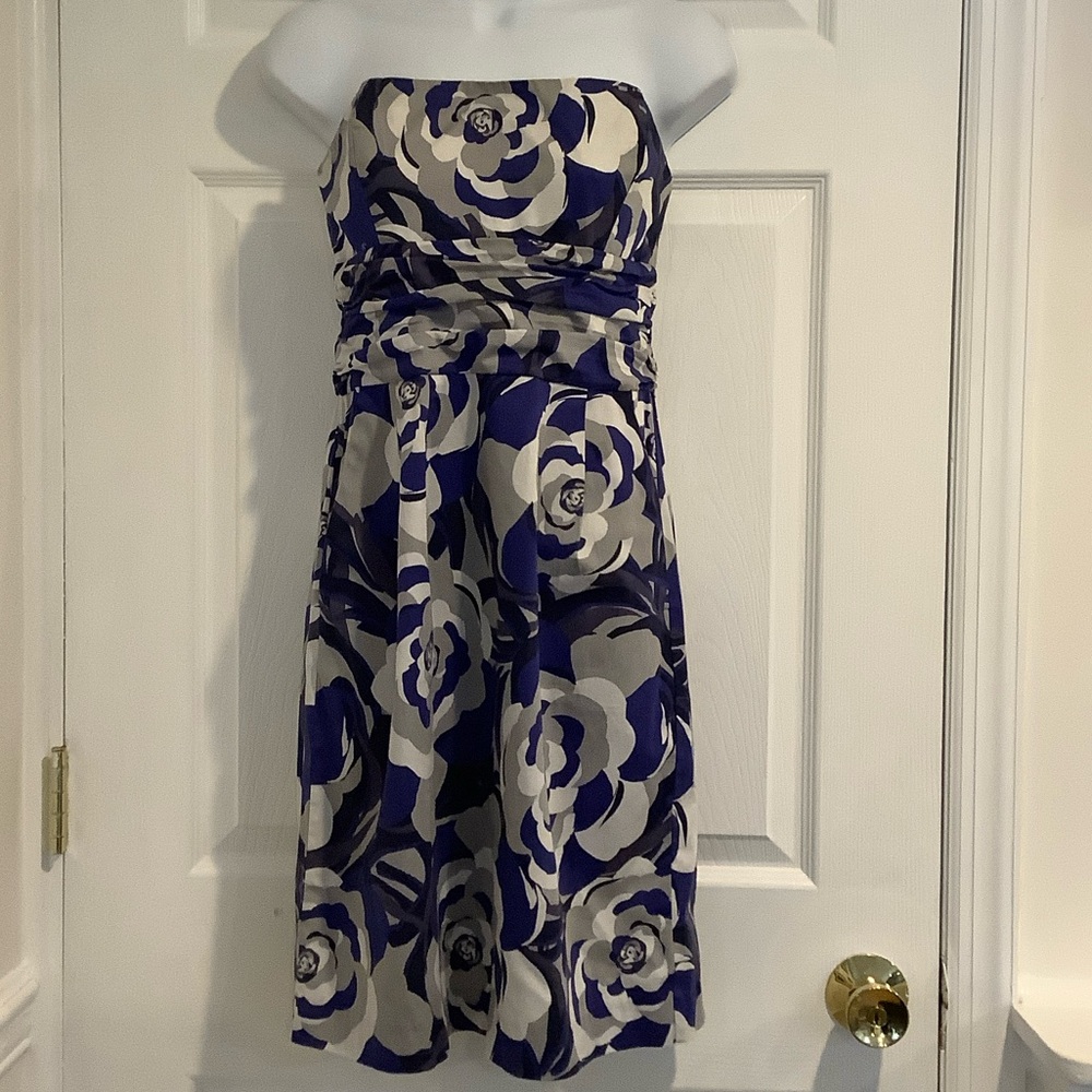 Banana Republic Strapless Floral Dress in Blue and Cream